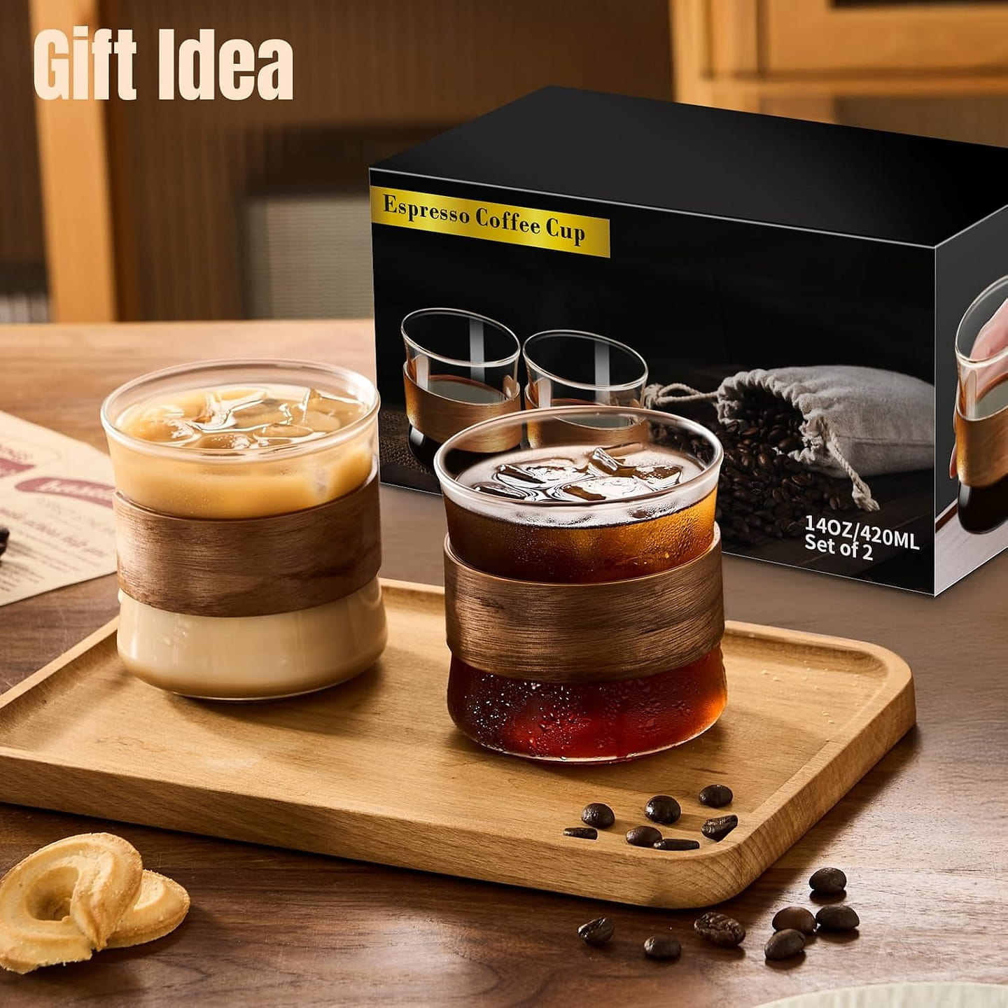 14 OZ Clear Expresso Shots Cup with Wooden Ring 2 count