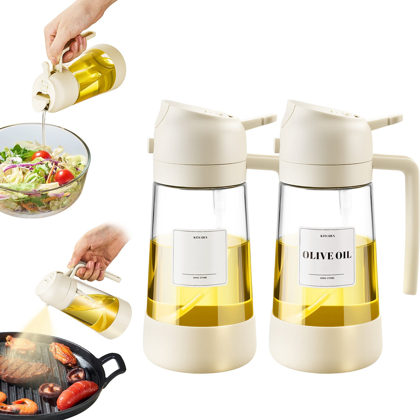 2PC Oil Dipenser Bottle with Silicone Bottom White 2 count