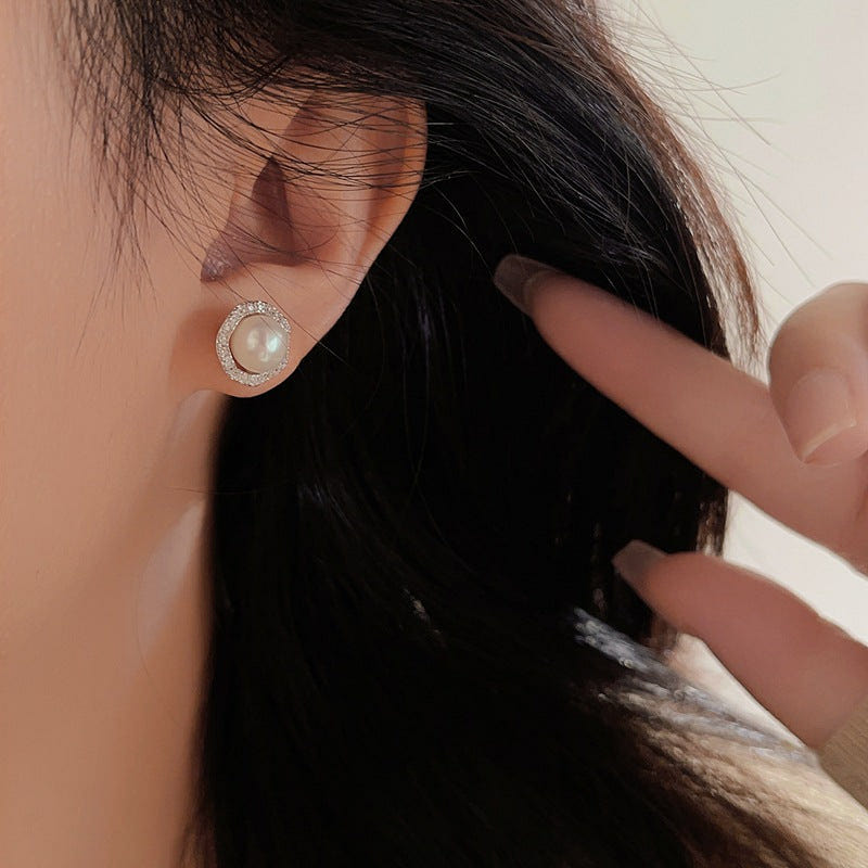 S925 Sterling Silver Classic Natural Pearl Stud Earrings 0 lb