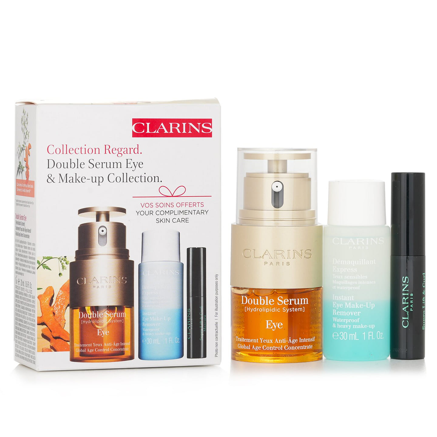 Clarins Clarins Double Serum Eye Set: Double Serum Eye 20ml + Instant Eye Make-up Remover 30ml + Supra Lift & Curl Mascara 3ml 3pcs 3 each