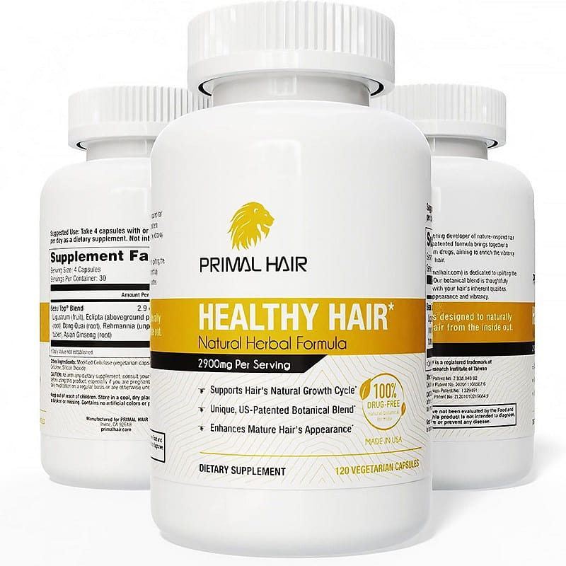 PRIMAL HAIR (3-Bottle Bundle) – All Natural Hair Supplement For Men and Women 360 count