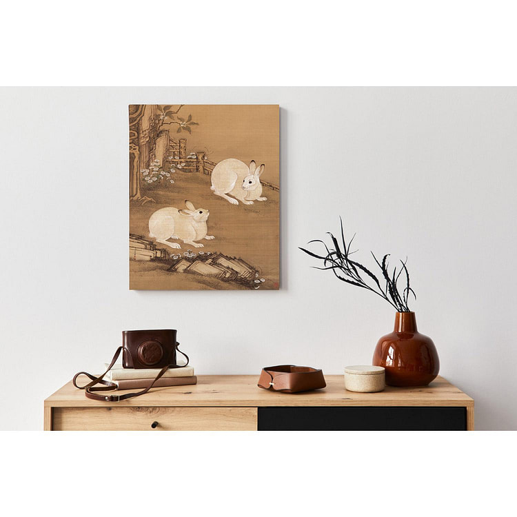 Two rabbits with wutong by Mei Leng 40cm x 50cm