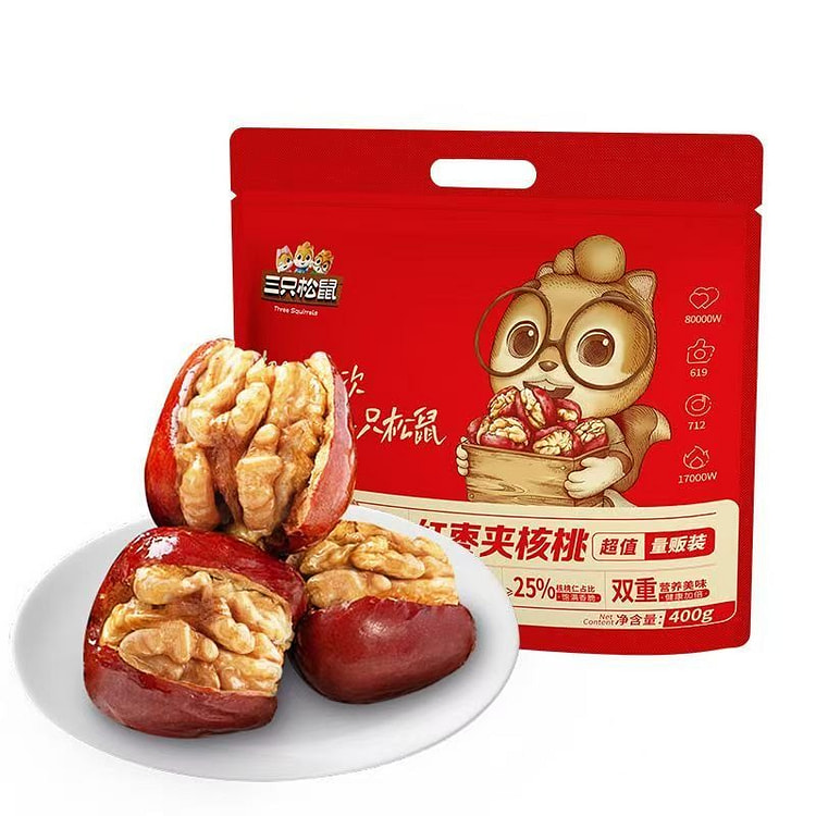 三只松鼠枣夹核桃红枣核桃坚果仁孕妇零食健康营养 400 克