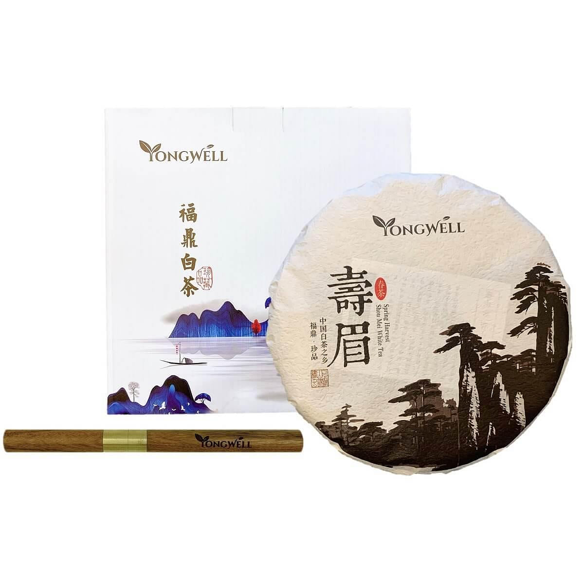 2016 Premium Grade Shou Mei Spring Harvested White Tea Cake 350g (12.3oz) + Free Tea Knife 1 count