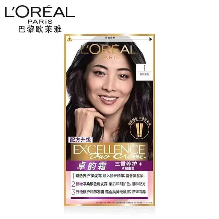 欧莱雅  卓韵霜染发剂 男女自然黑色棕色遮盖白发自己在家染发膏霜 1.0-自然黑色 头发颜色