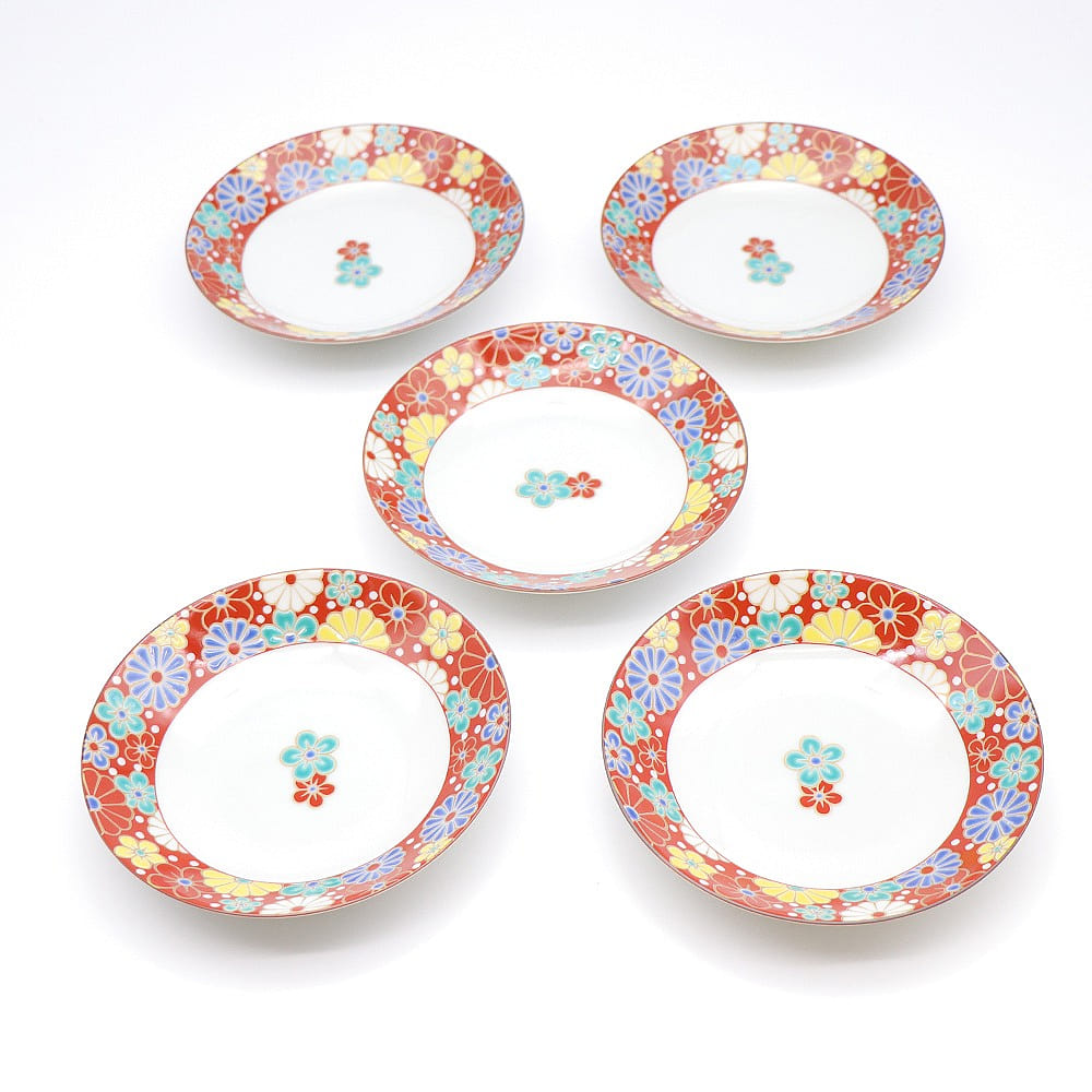 Kutani Ware Handmade Serving Plate 5set (Plum Chrysanth,6.10x 6.10) Made in JP 5 each