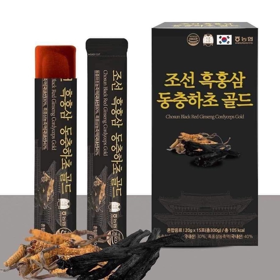 Korean Chosun Black Red Ginseng Cordyceps Gold Herbal Supplement (30 Sticks) 30 count