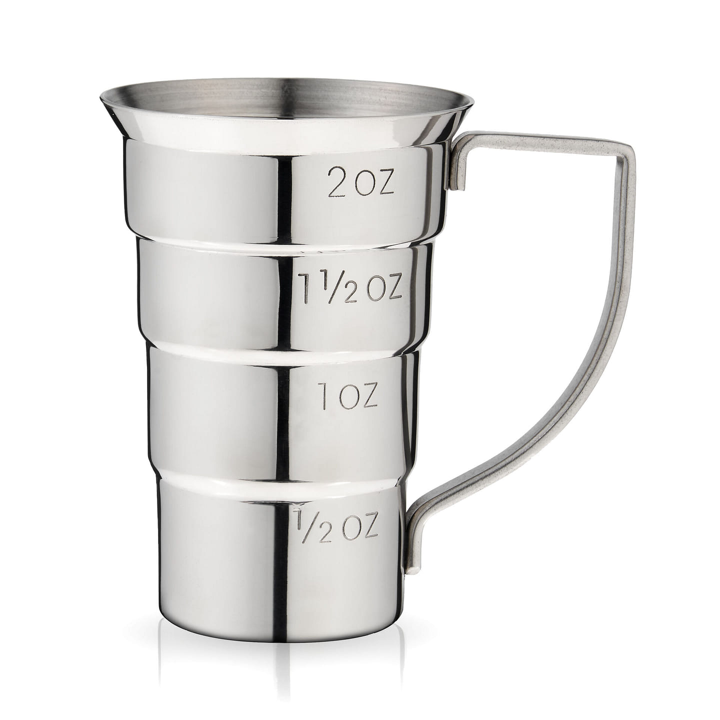 Viski Stepped Jigger With Handle, 4 Measurement Markings, Measuring Cup for Cocktail Recipes, 0.5 oz, 1 oz, 1.5 oz, & 2 oz, Stainless Steel 2 oz