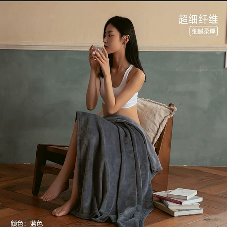 三利小毛毯被子盖腿单层珊瑚绒蓝色