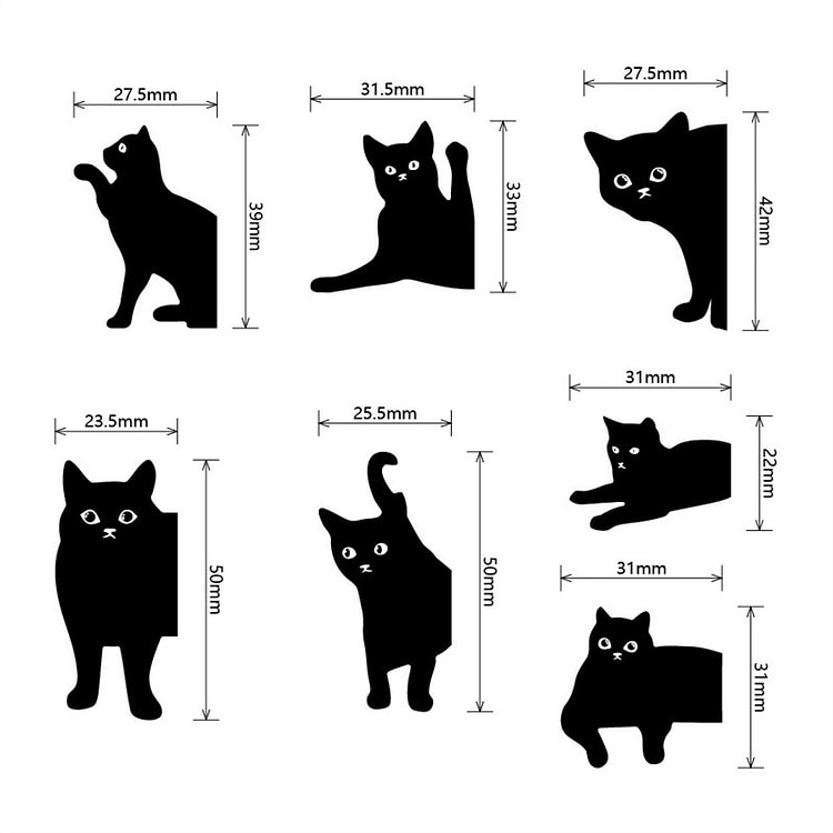 【中国直邮】 FOXTAIL 卡通黑猫磁性书签 文具磁铁书签 礼品磁贴  对折书签夹 创意 学生文艺风-7只装B款*|预计到达时间3-4周