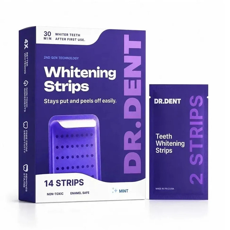 DR.DENT Purple Teeth Whitening Strips Peroxide-Fre 1 box