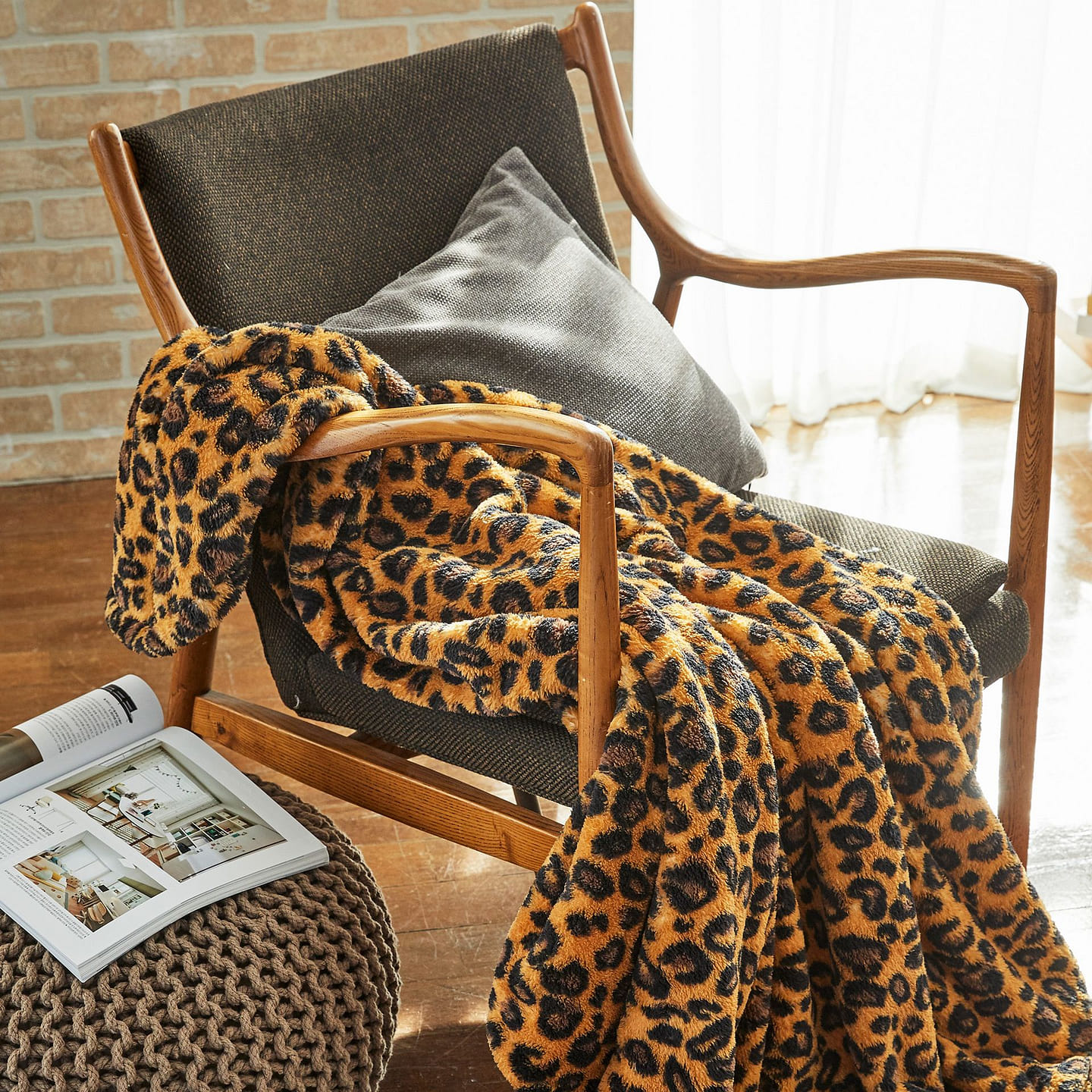 mumooroom Leopard Sherpa Throw Blanket – Yellow & Black 1 each