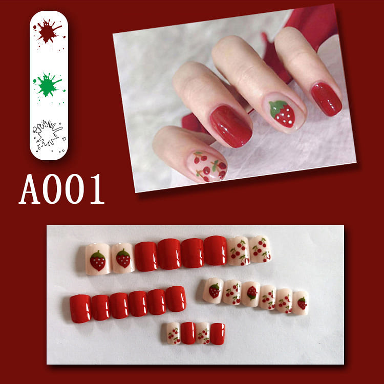 Press on Fake nails short dailyuse cute colorful fake nail comfortable A001 1 box
