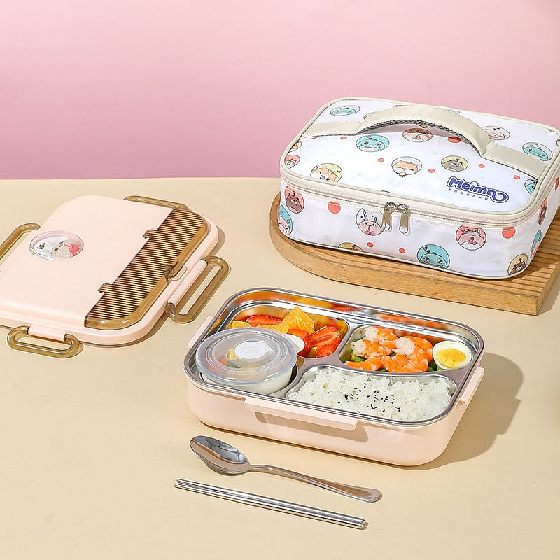 Insulated Lunch Box Divider with Lunch Box Large Lotus Root Pink + Bag 1 each