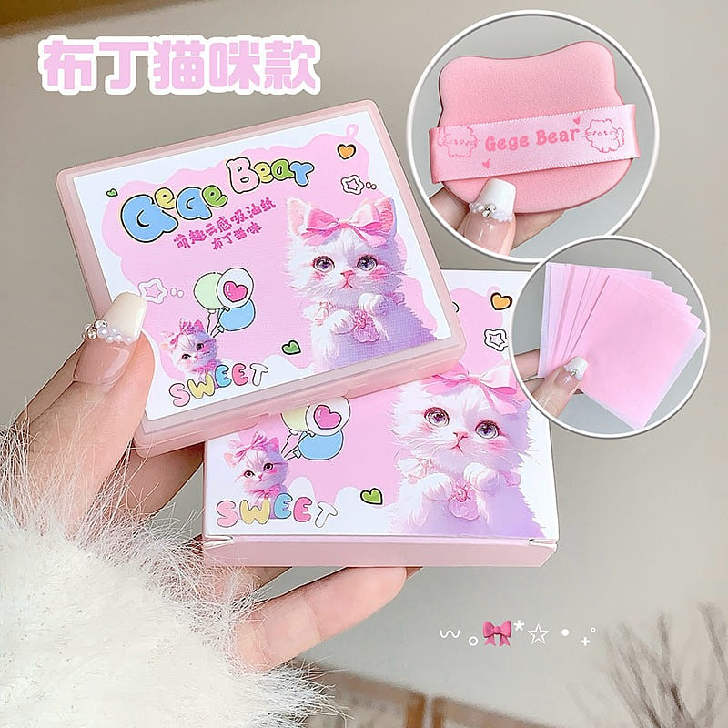 Cute Blotting Papers with Powder Puff and Mirror03 1 box