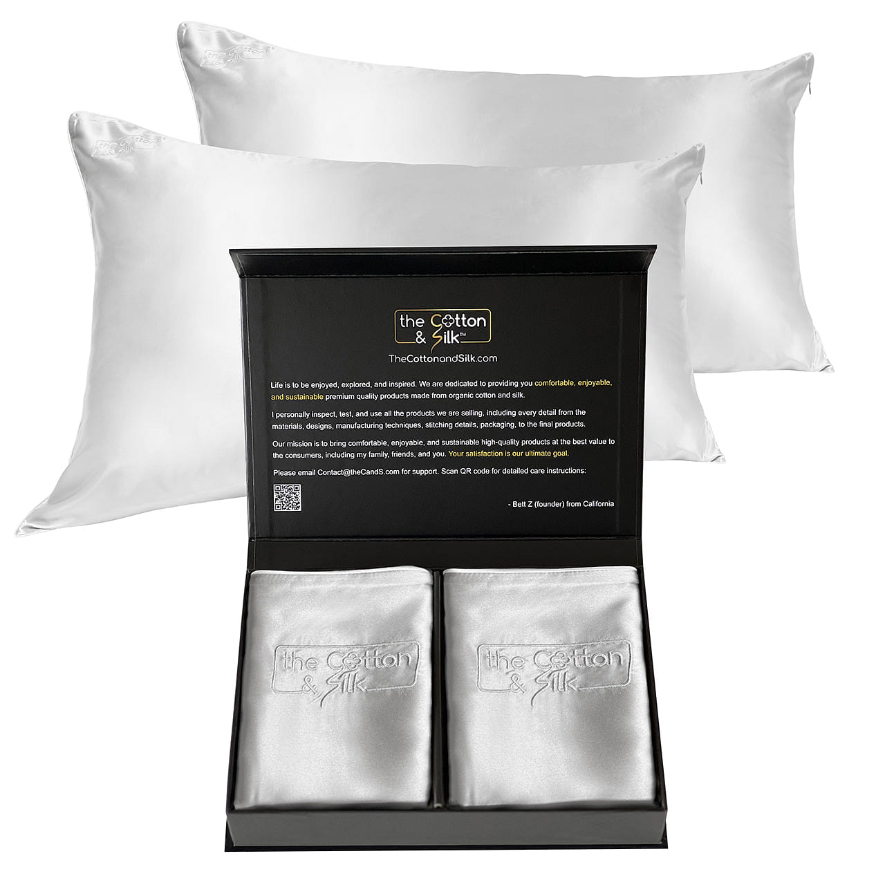 Mulberry Silk Pillowcase Set of 2, Silver, Queen 1 box