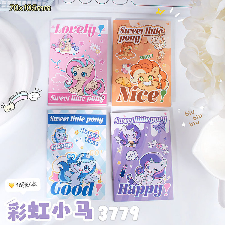 A7 Cute Pocket Notebook - Rainbow Pony 1 each
