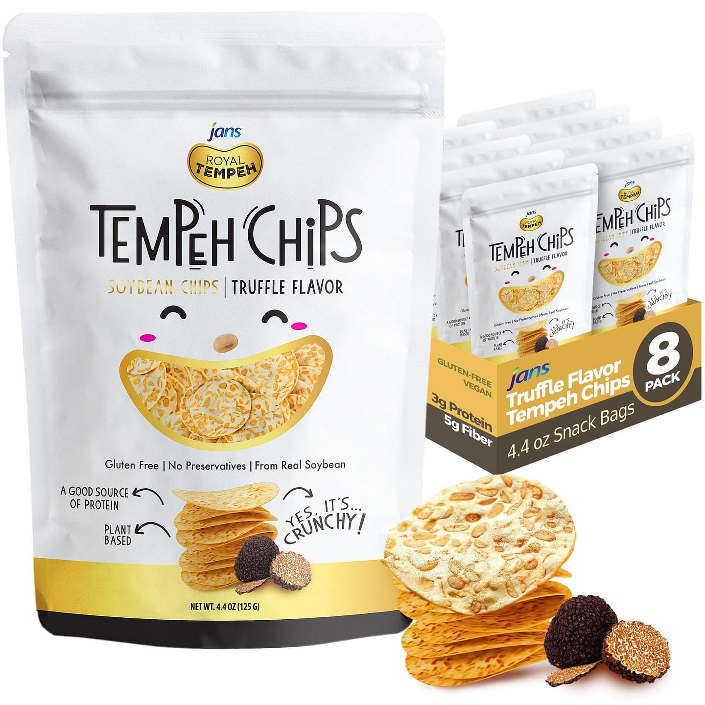 Jans Tempeh Chips Black Truffle 4.4 OZ Pack of 8 4.4 oz*8 pack