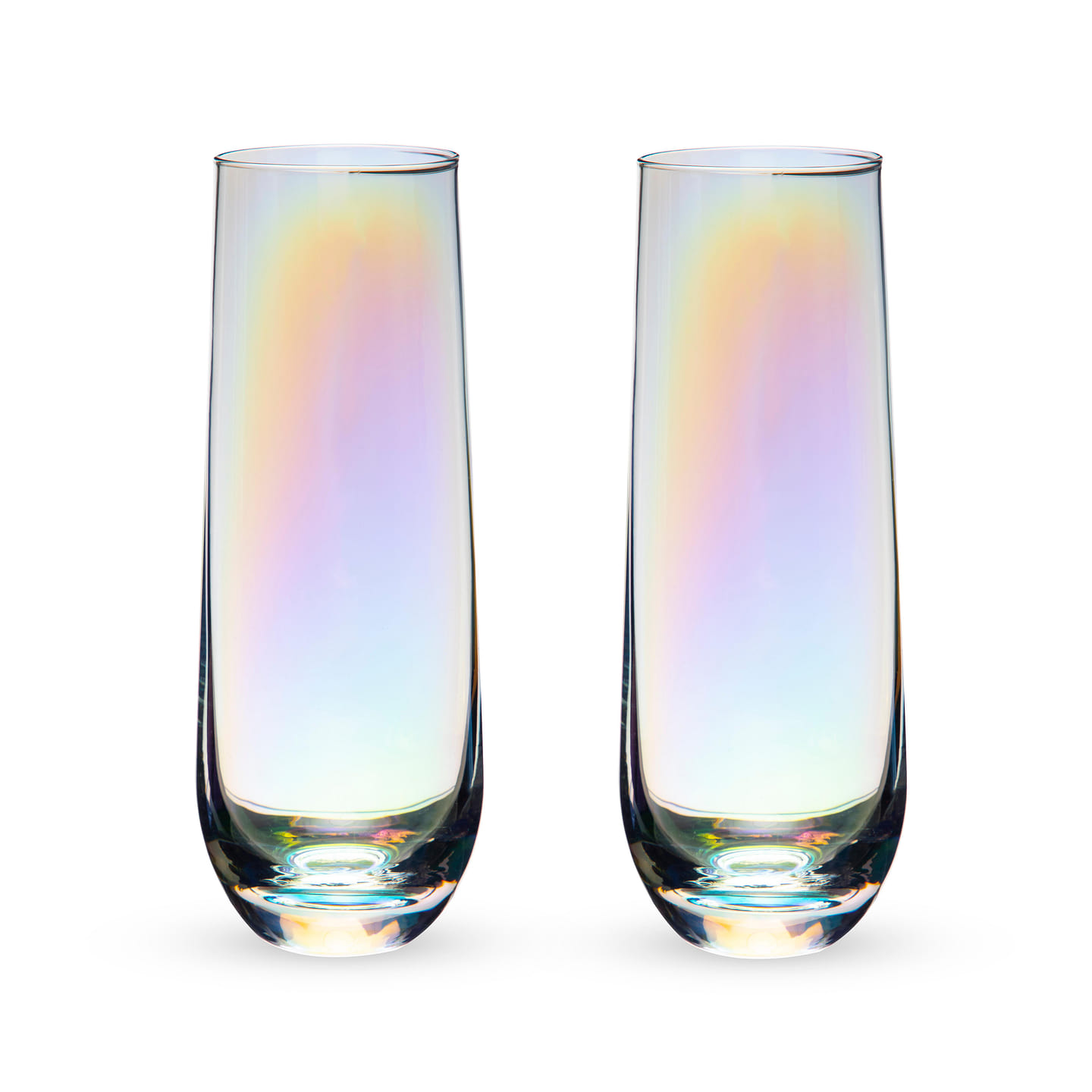 Twine Luster Stemless Champagne Glasses, Set of 2, 10 Oz. Rainbow Finish Champagne Flutes 10 oz