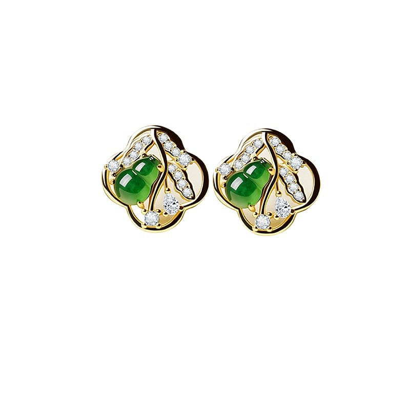 Jade Earrings, Pure Silver Gourd Earrings, 12*12mm 1 box