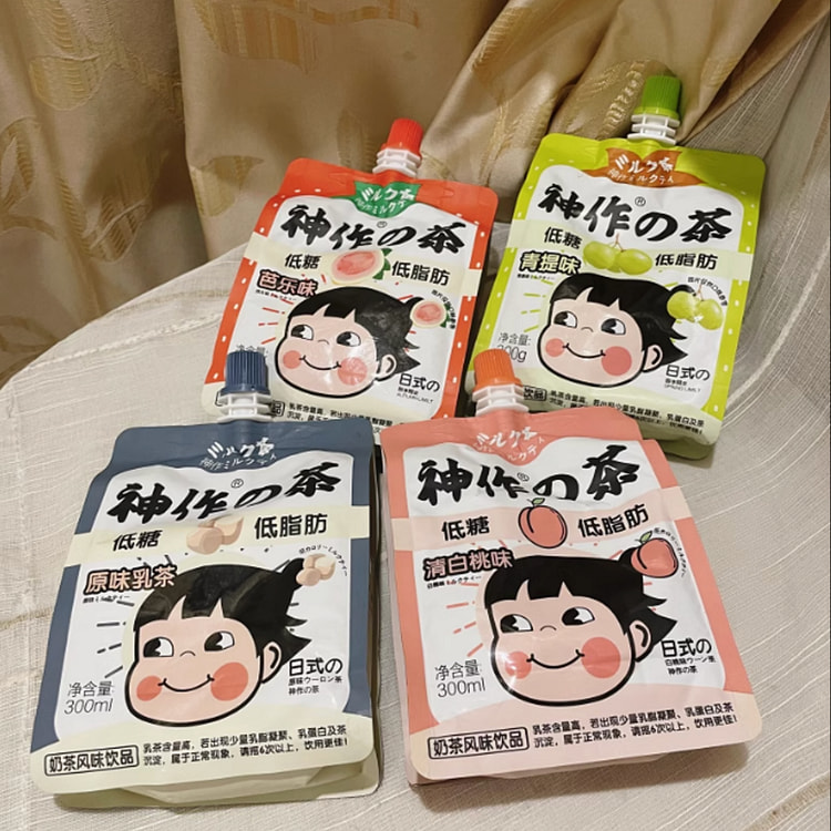 神作の茶日式奶茶手摇袋装4味组合装原味+清白桃+青提+芭乐
