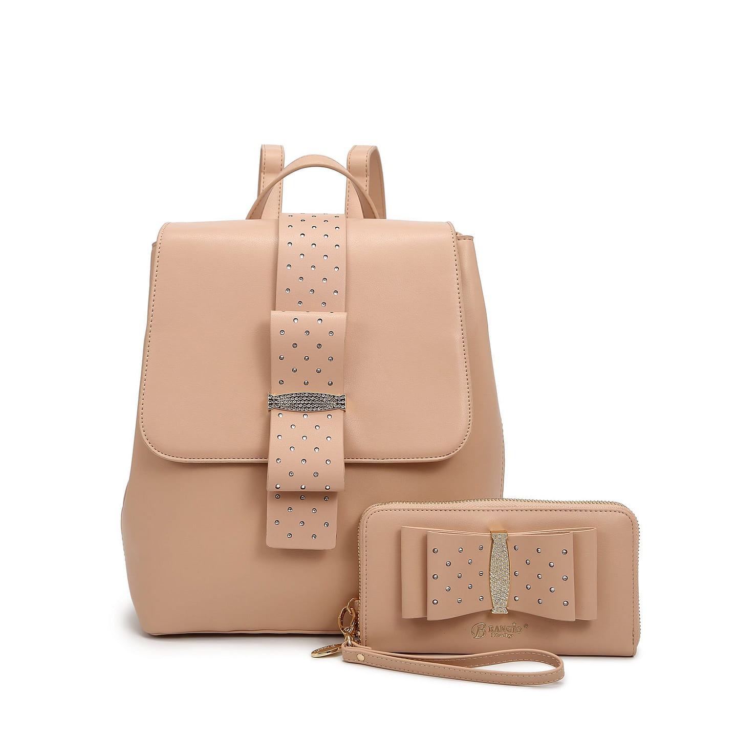Ribbon Romance Backpack with Rhinestones+Matching Wallet Set[RKB4256+RKW4268-PK] 1 each