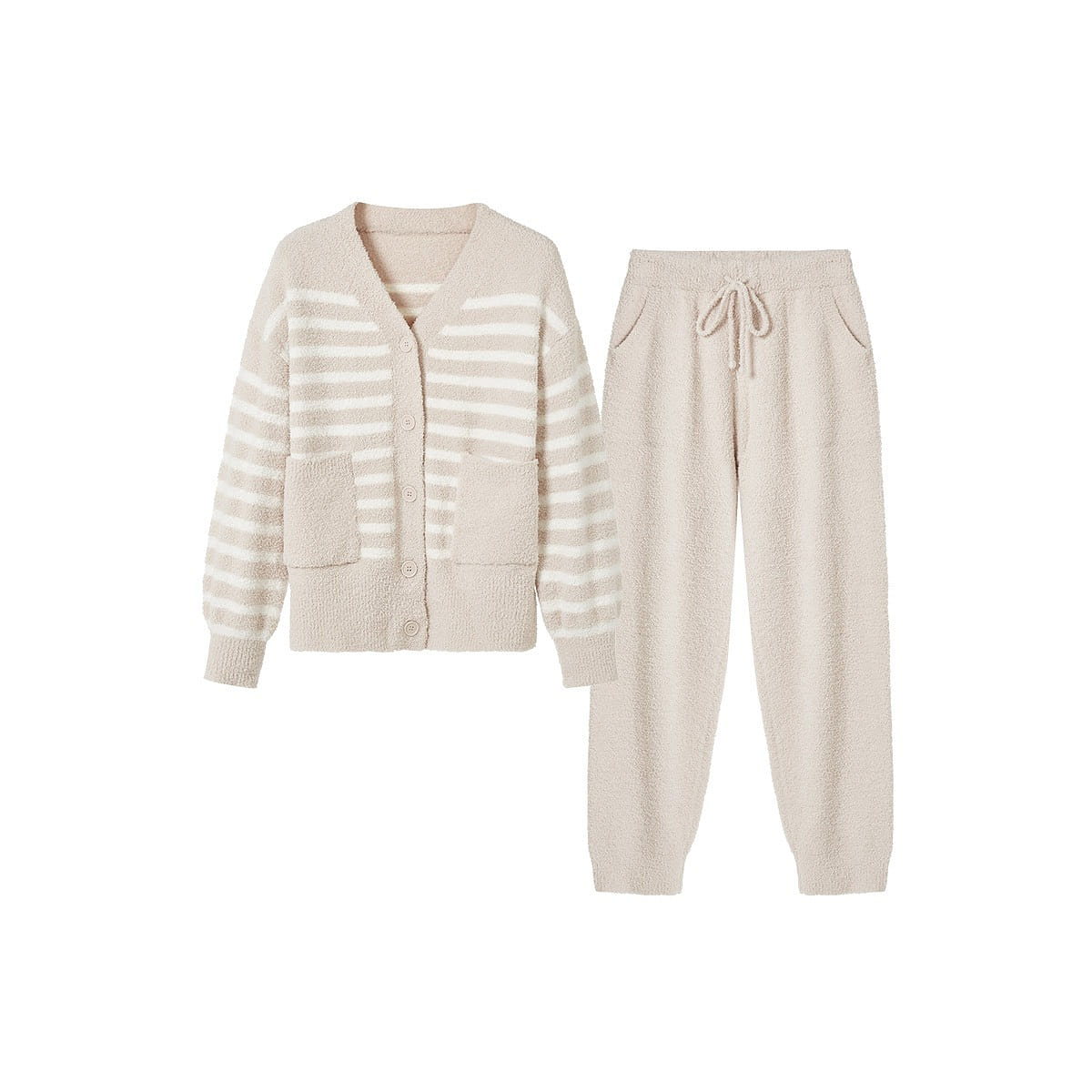 ubras Mousse Stripe Lounge Wear Set Pajamas Nude White L 1 each