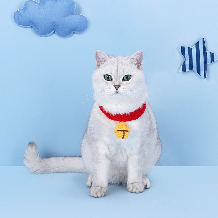 ZeZe  猫咪铃铛项圈 宠物围脖饰品 毛线编织可爱无声铃铛