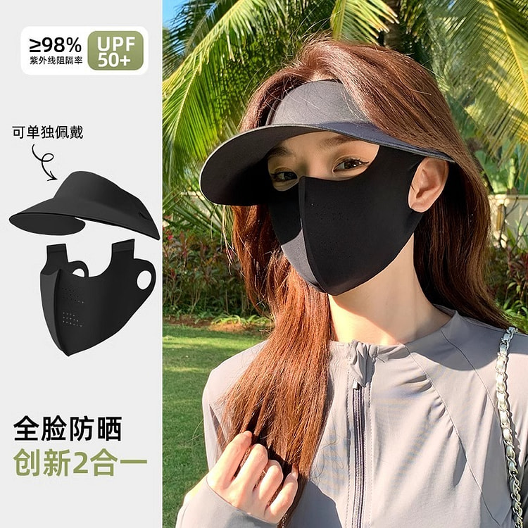 防晒面罩夏季防紫外线一体护颈脸基尼 可拆卸短款黑色