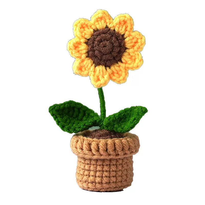 Handmade Knitted Crochet Yarn Bouquet Office Decor Sunflower Potted Plant 1 each