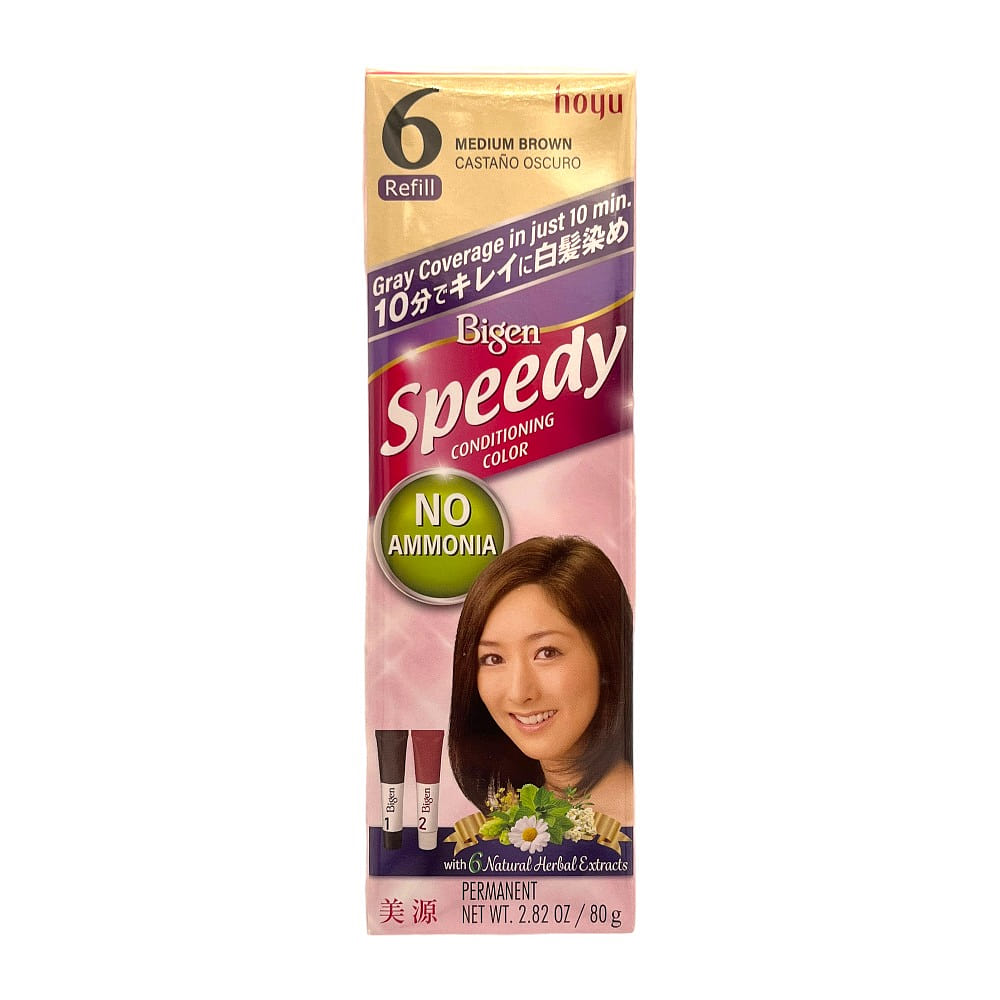 Japan Hoyu Bigen Speedy Hair Color # 6 Medium Brown No Ammonia 40g+40g Hair Dye 1 box