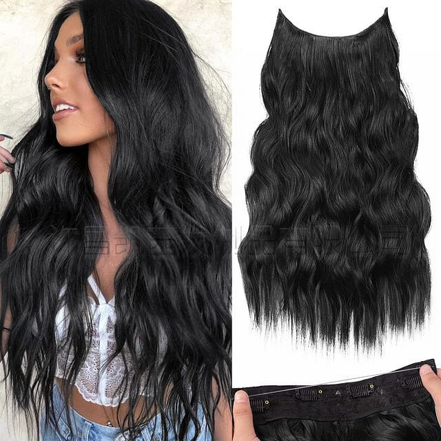 Long Wavy Wig for Women 20 inch Curly Wavy Wig Natural looking, Black 1 box