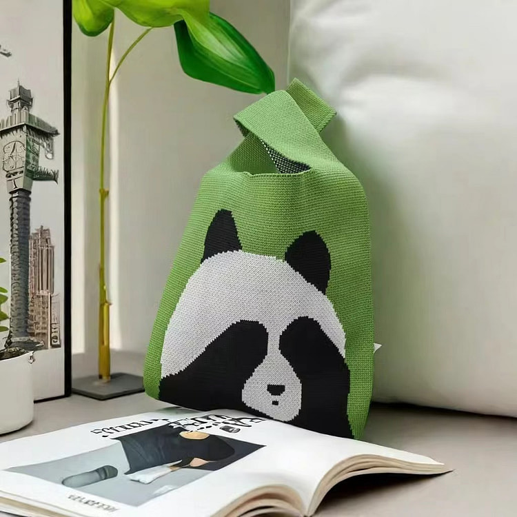 Green Red Panda Crochet Bag Handmade