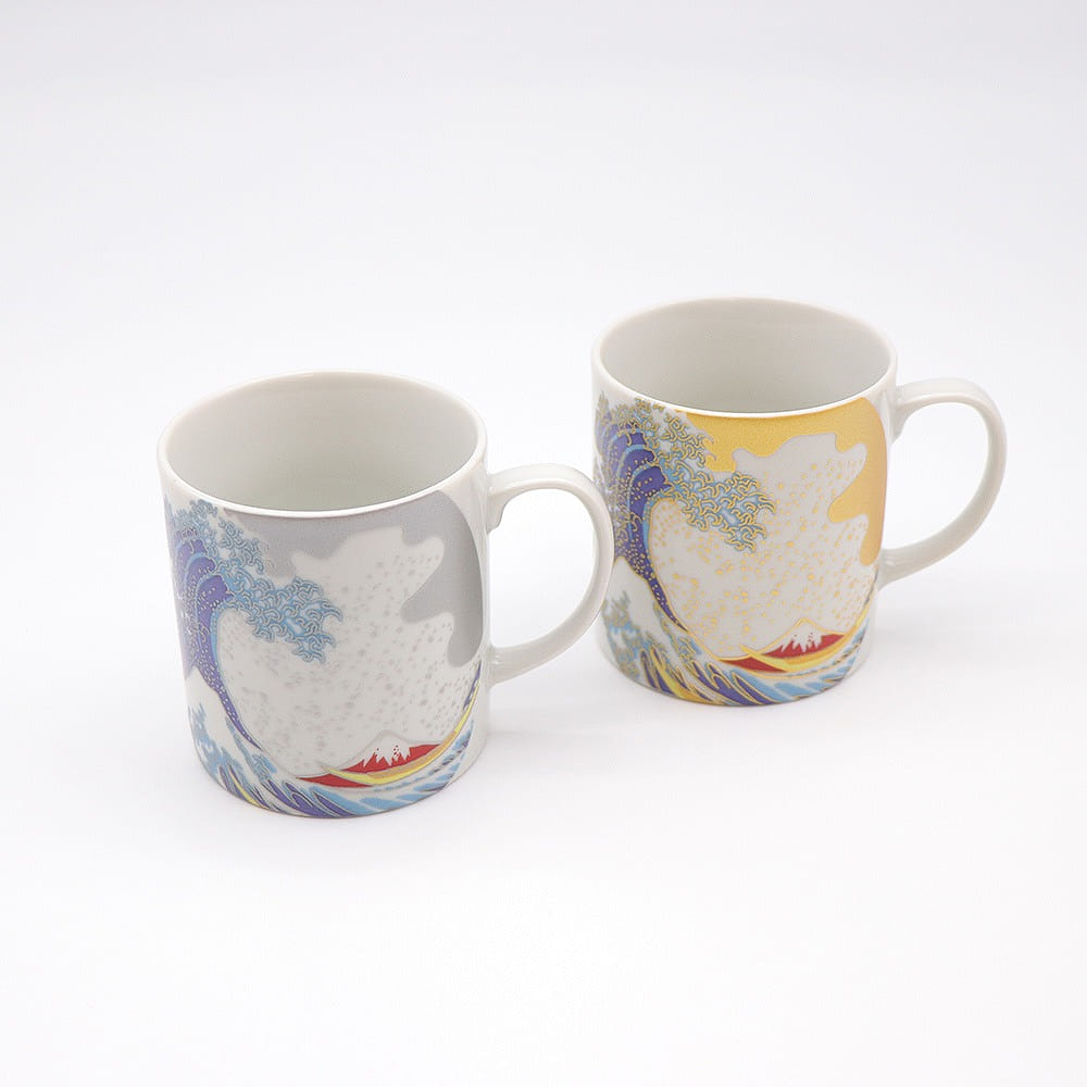 Kutani Ware Handmade Mug Cup 2set (Hokusai Wave, 2.95" x 3.15") Made in Japan 2 each