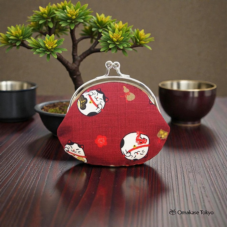 Kyoyu Gamaguchi Coin Case-Cat Design Red 120 g