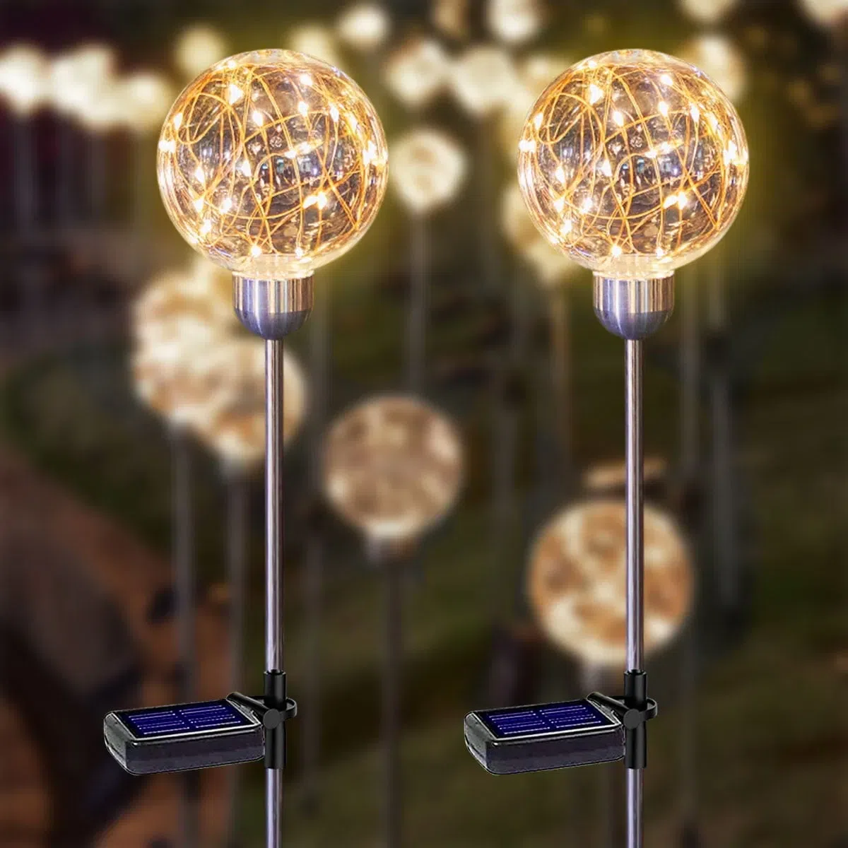 Outdoor Solar Garden Lights, 2 Pack Solar Powered Magic Globe Light, Warm White LED Solar Stake Lights for Patio Backyard Pathway Party Decoration 1 each