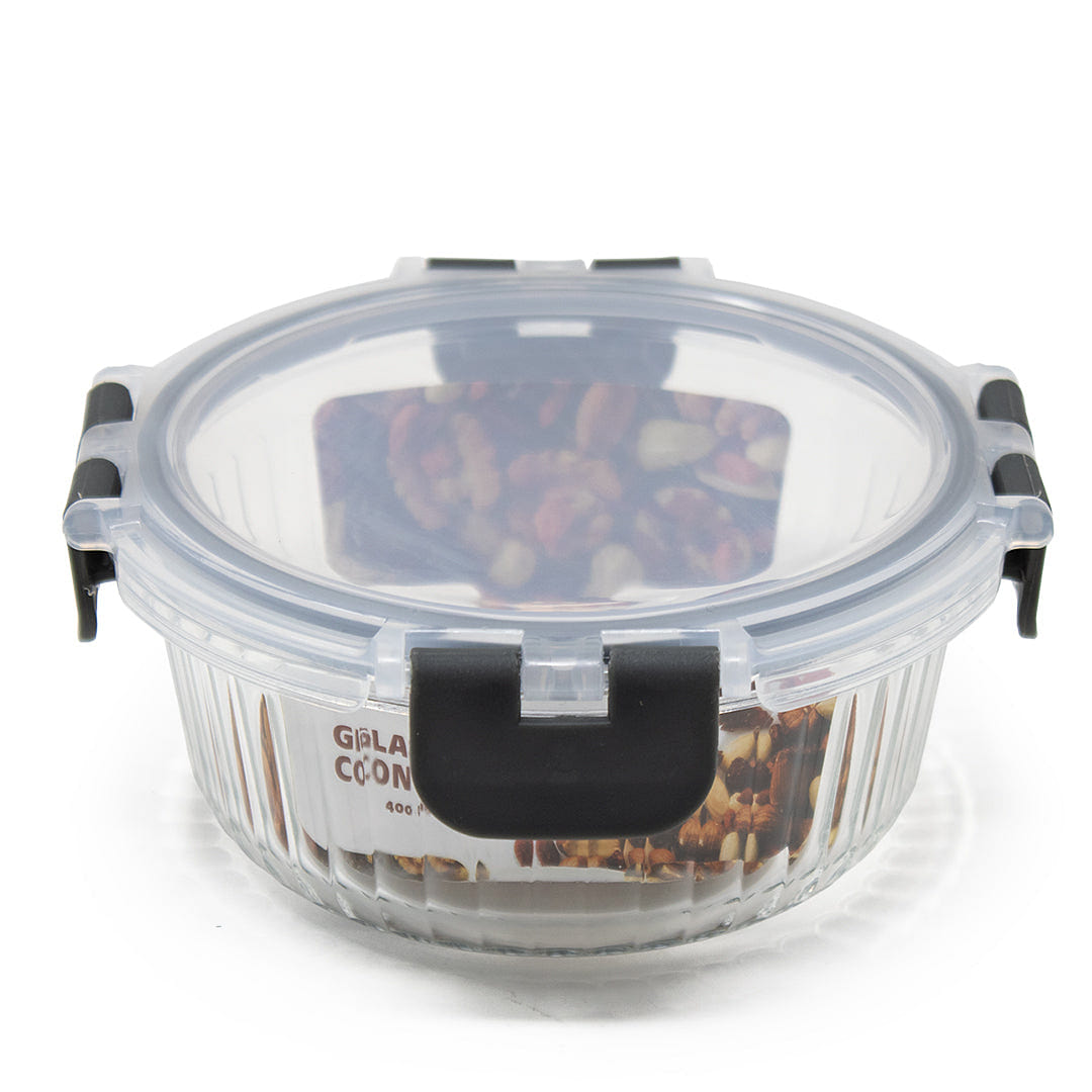 HQ Boroslicate Glass Mixing Bowls / Storage Bowl with Grey / Clear Clip On Lid Heat-Resistant Airtight 14oz Rectangular Bakeware for Kitchens 400 ML 1 each