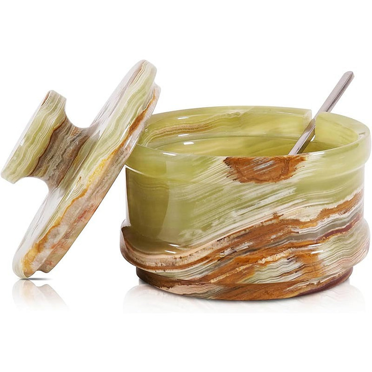 Radicaln Marble Salt Cellar with Lid & Spoon, Gree