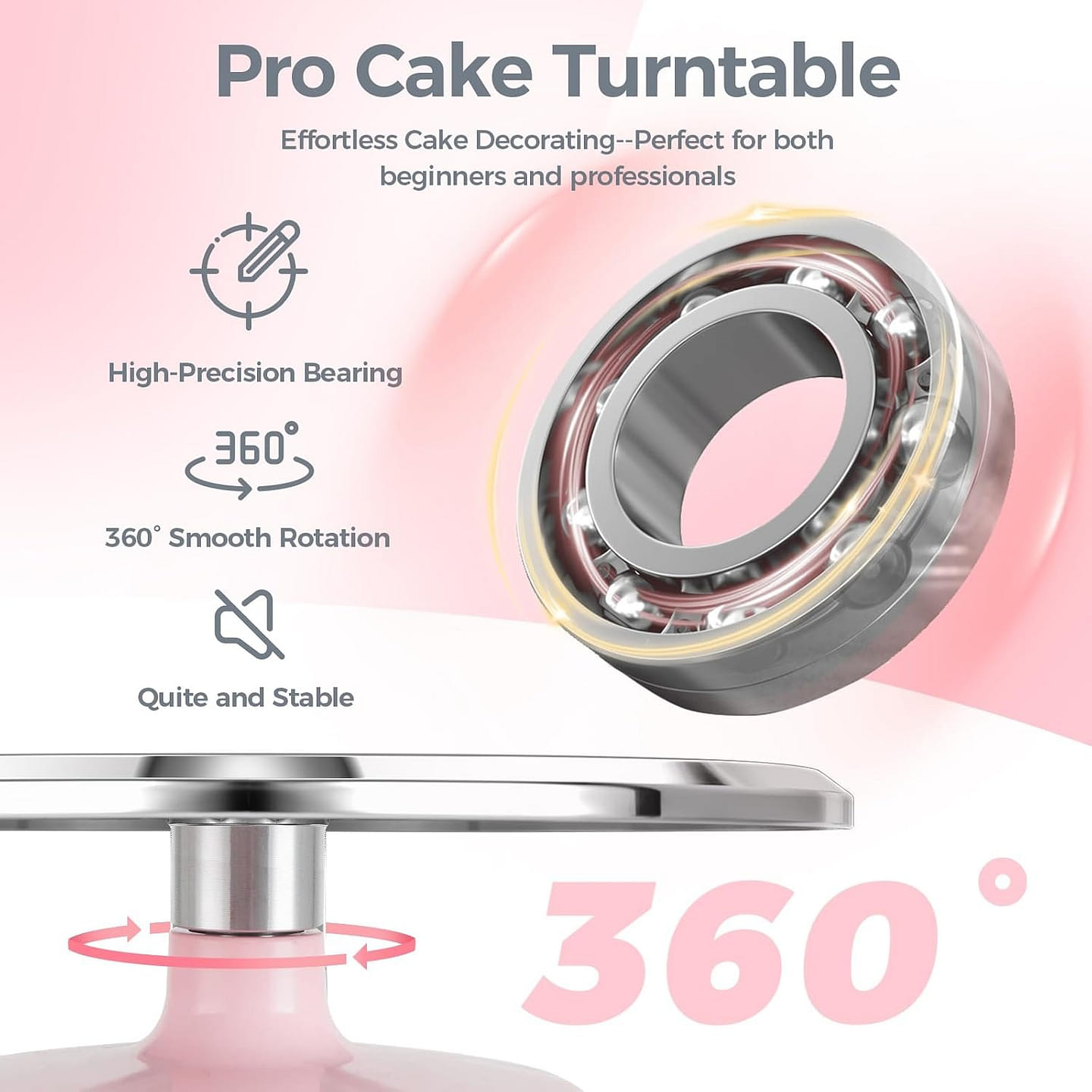 Cake Stand, Aluminium 12''Cake Turntable Pink 1 count