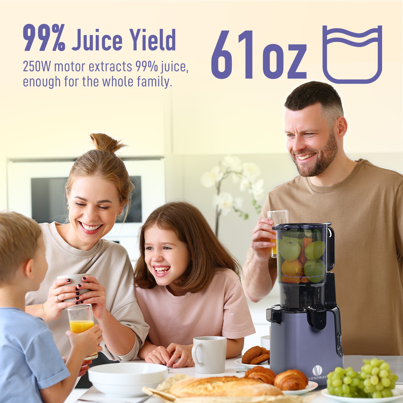 Ventray Cold Press Juicer, Large Feed Chute for Fruits 
