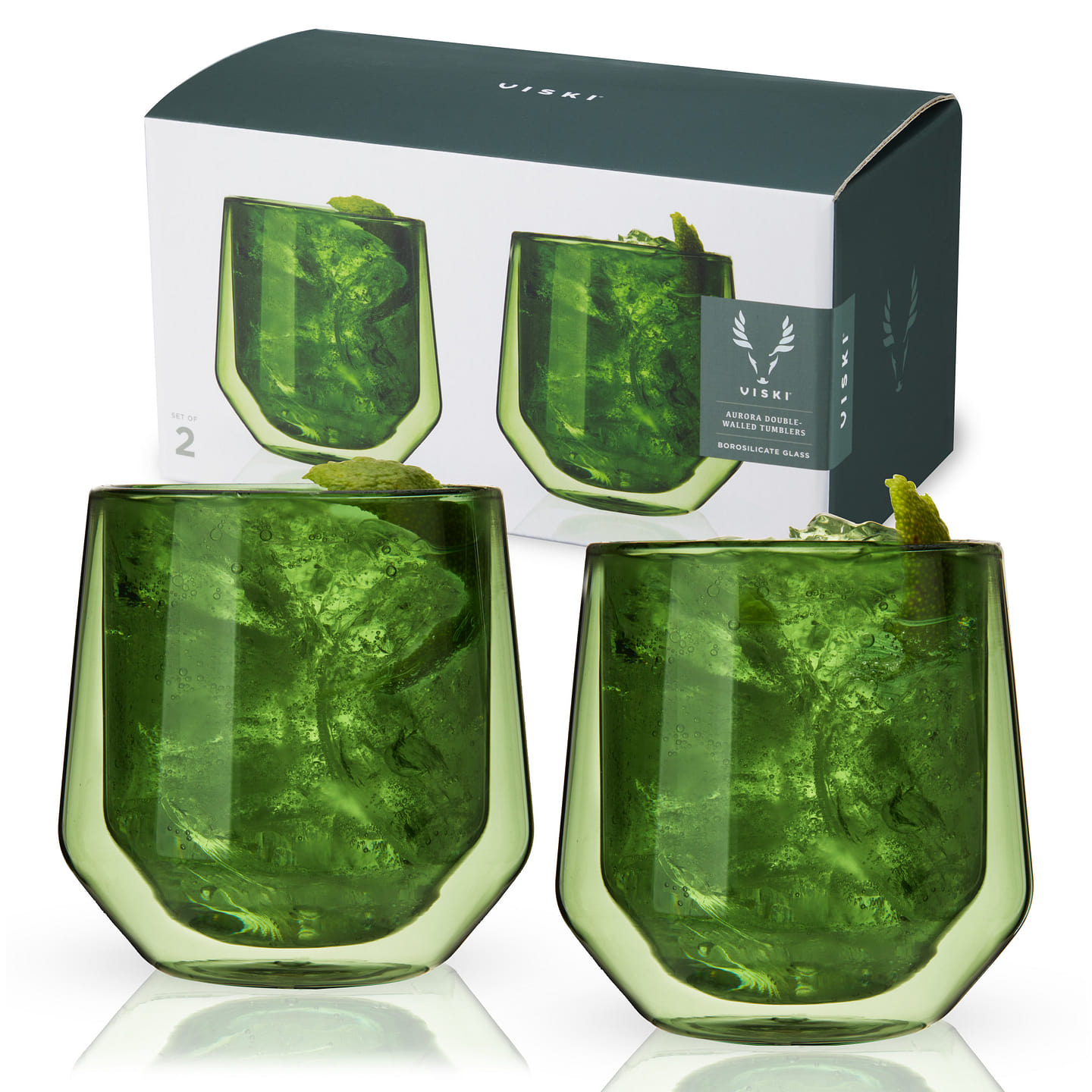 Double Walled Aurora Tumblers in green (set of 2) by Viski 2 each