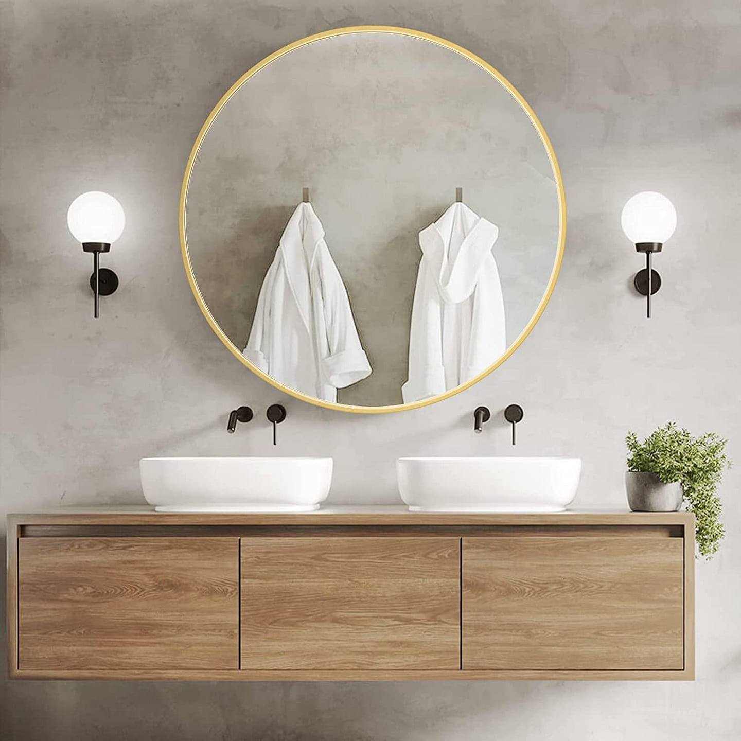 28 in. W x 28 in. H Round Framed Classic Wall Bathroom Vanity Mirror in Gold 1 count