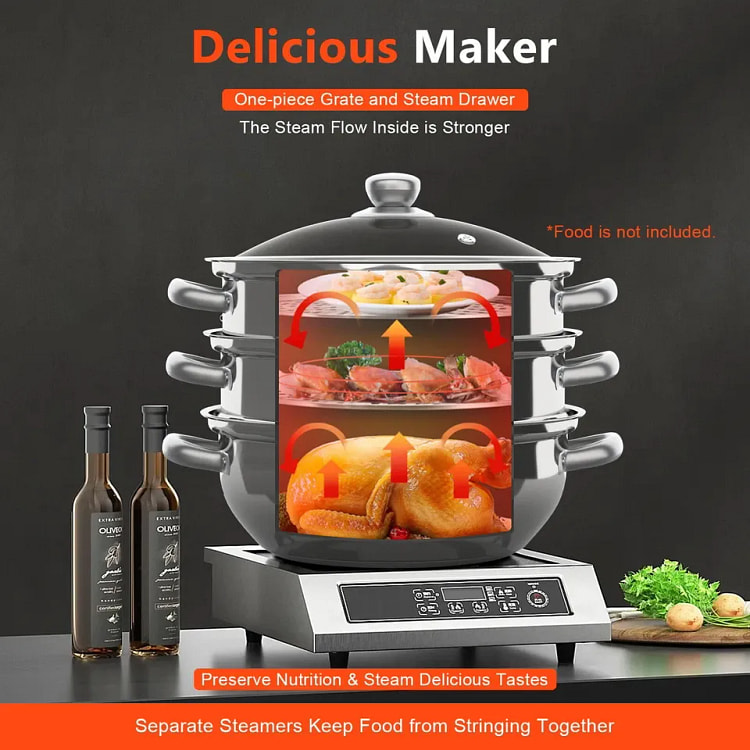 3 Tier Food Steamer Cooker Hot Pot Stainless Steel 1 pack