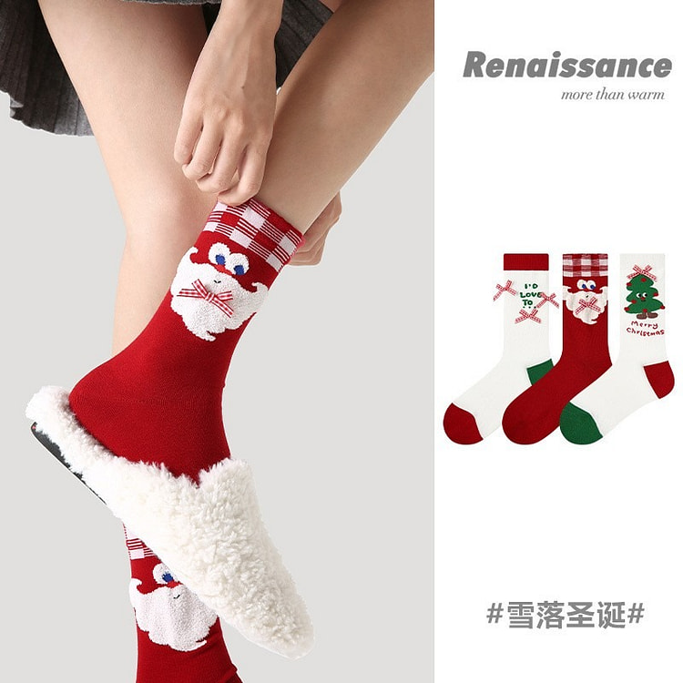 Renaissance圣诞节袜子女秋冬中筒袜可爱居家保暖长筒袜节日礼物