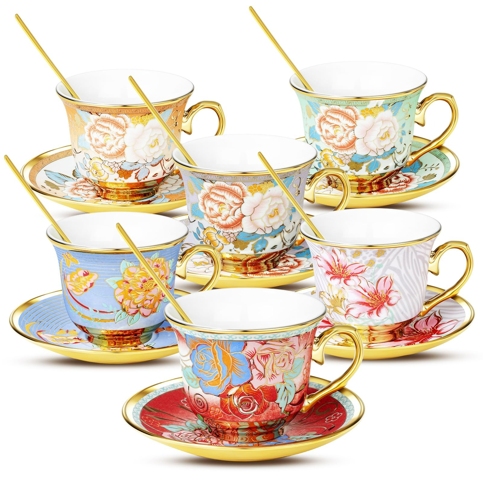 Get Tea Cups and Saucers Sets of 6, 8 Oz Floral Cups Delivered | Weee!  Asian Market