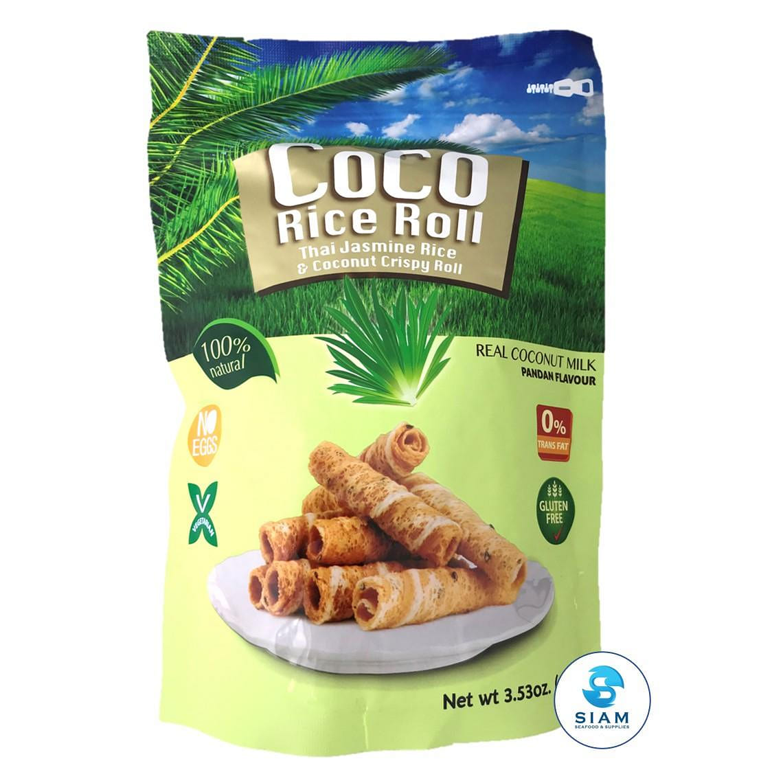 Coco Rice Roll, Thai Jasmine Rice & Coconut Crispy Roll, Pandan Flavor 3.53 oz