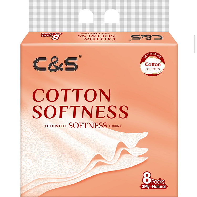 C&S Embossed Facial Tissue 3 Ply 90 Sheets 8 Pack