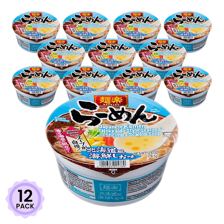 日本 Menraku 日式北海道海鲜风味拉面 2.9 盎司*12 包