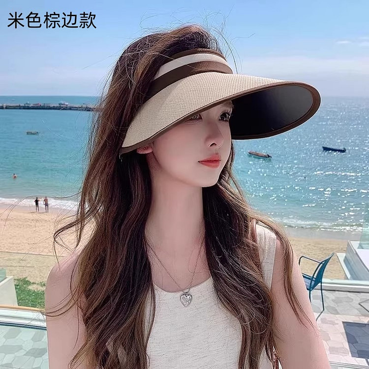 遮阳草帽 大帽檐2026新款防晒帽夏季1个米色棕边 1 个