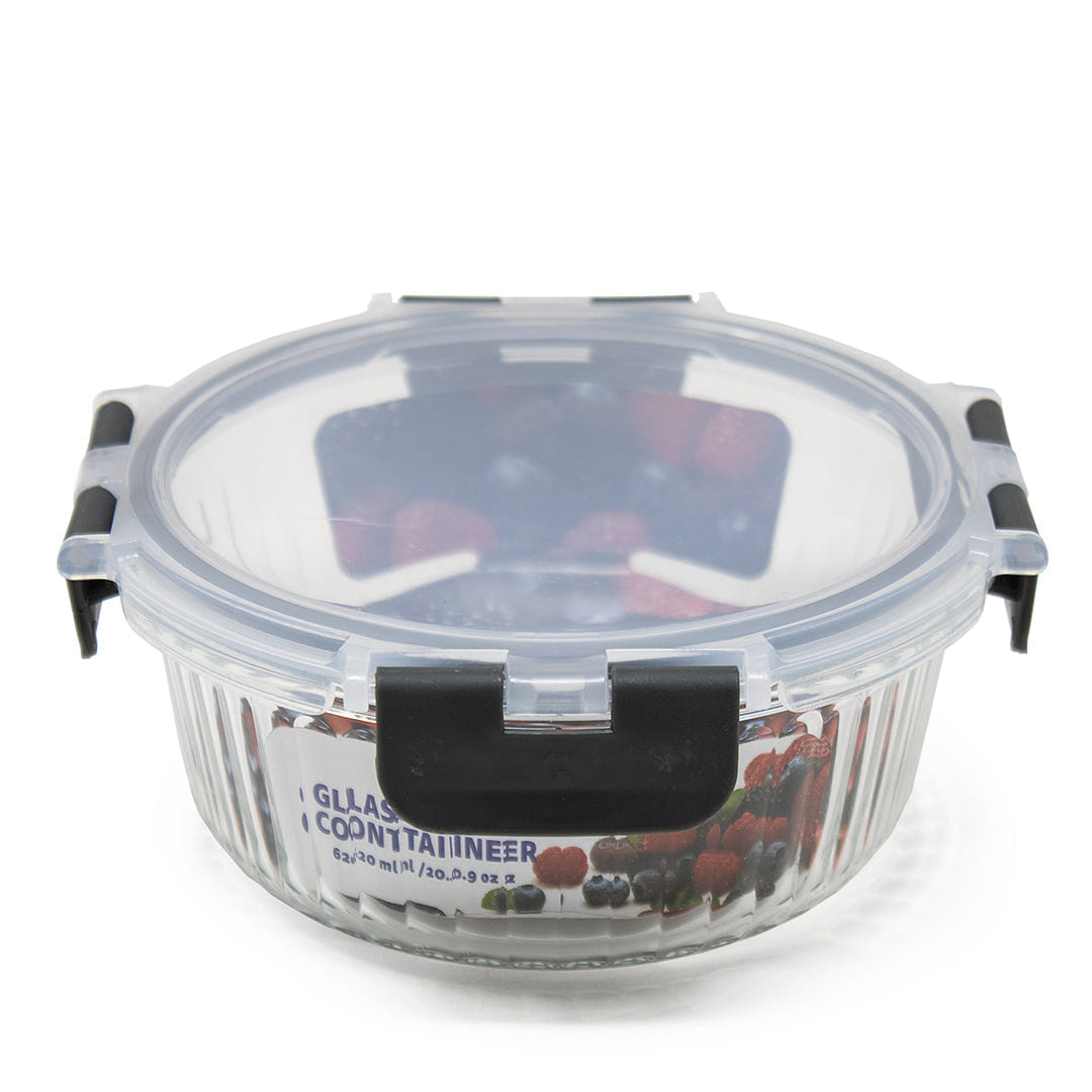 HQ Boroslicate Glass Mixing Bowls / Storage Bowl with Grey / Clear Clip On Lid Heat-Resistant Airtight 27oz Rectangular Bakeware for Kitchens 620 ML 1 each